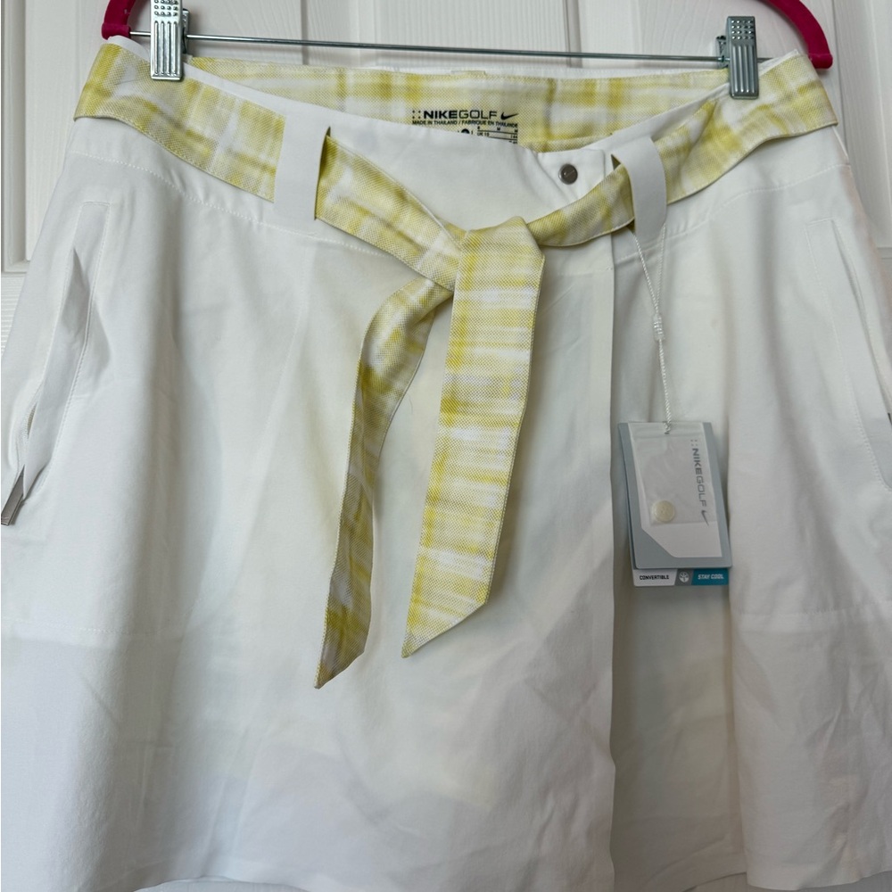 Nike Women's White Mini Skirt with Yellow Plaid Accent
